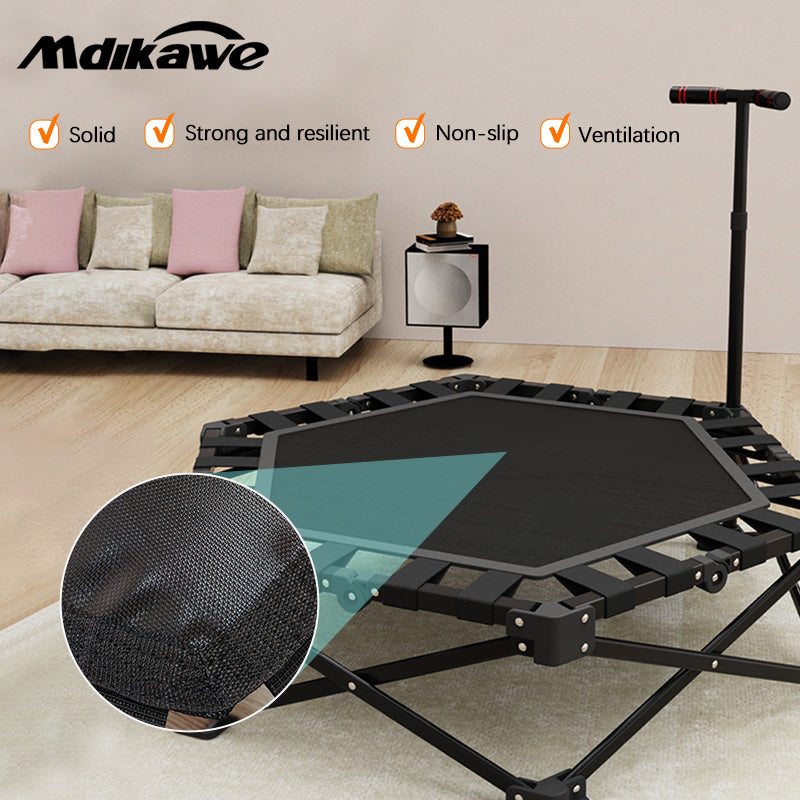 Mdikawe Foldable Fitness Rebounder Trampoline- Premium Indoor Workout Equipment for Home Gym with Adjustable Height Handle- Saving and Portable Exercise Solution