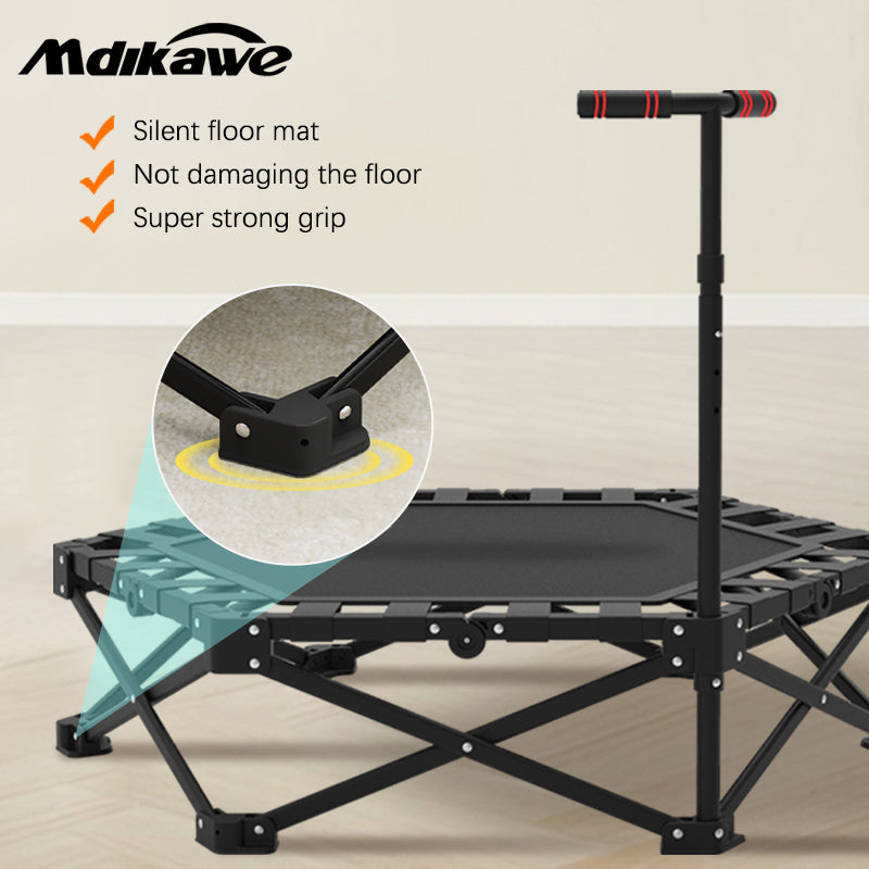 Mdikawe Foldable Fitness Rebounder Trampoline- Premium Indoor Workout Equipment for Home Gym with Adjustable Height Handle- Saving and Portable Exercise Solution